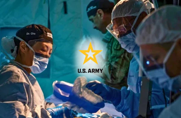 U.S. Army medical recruiting image showing military medical professionals in an operating room